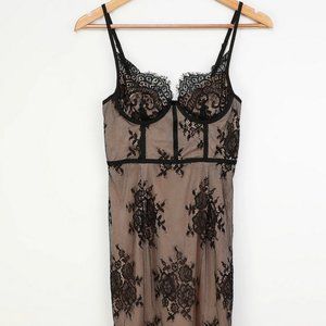 *NWT* Lulu's Black Lace Bustier Midi Bodycon Dress